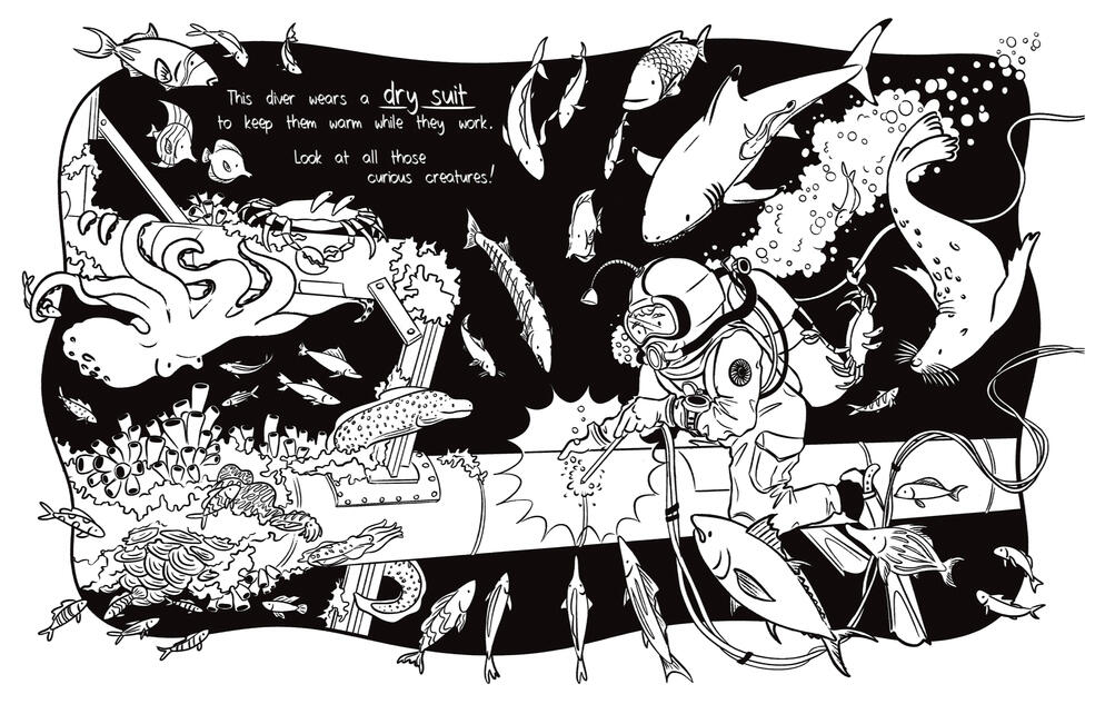 Underwater Welder colouring page, 2023, digital