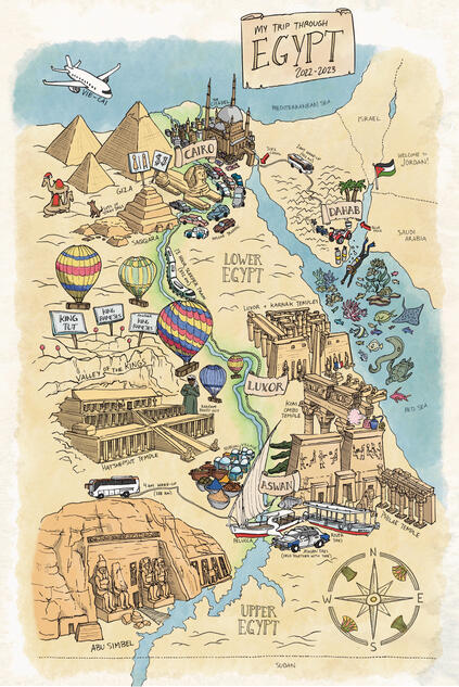 My Trip through Egypt, 2023, ink, digital colour